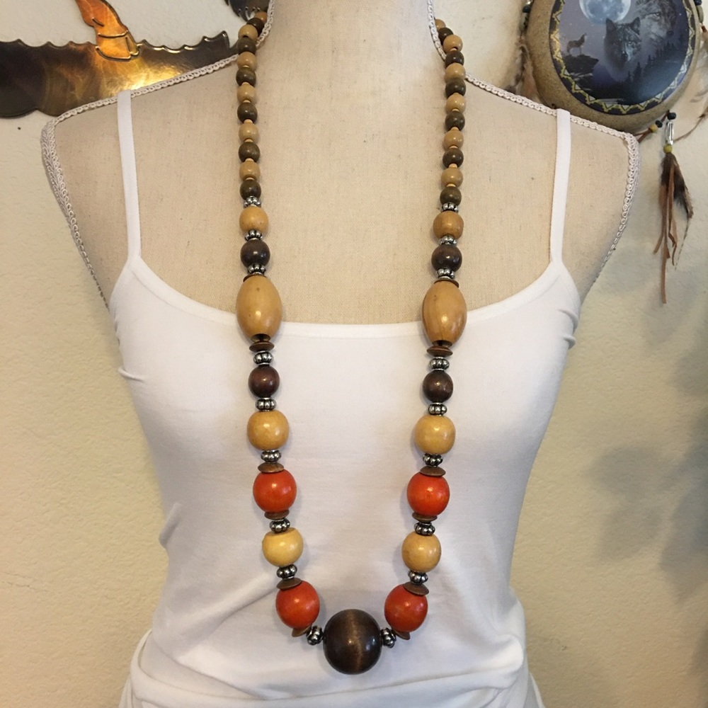 Vintage 70s-80s era wood bead long necklace
